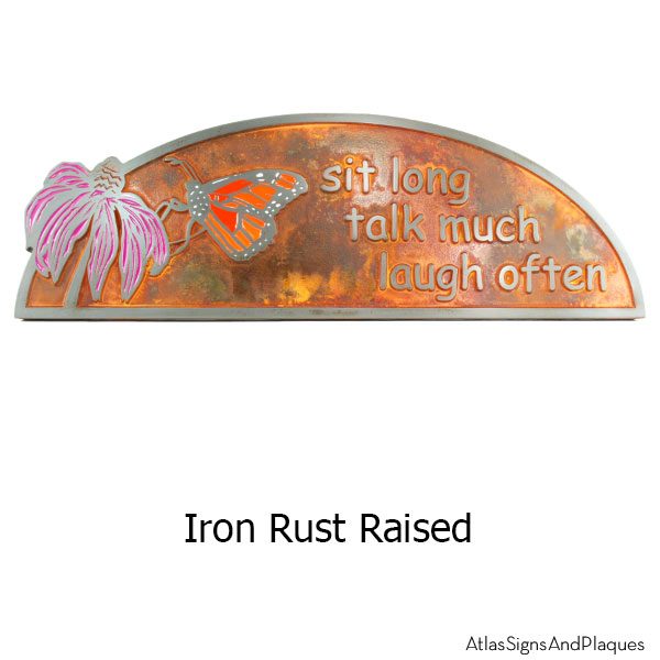 Coneflower and Monarch Plaque - Iron Rust with Painted Details