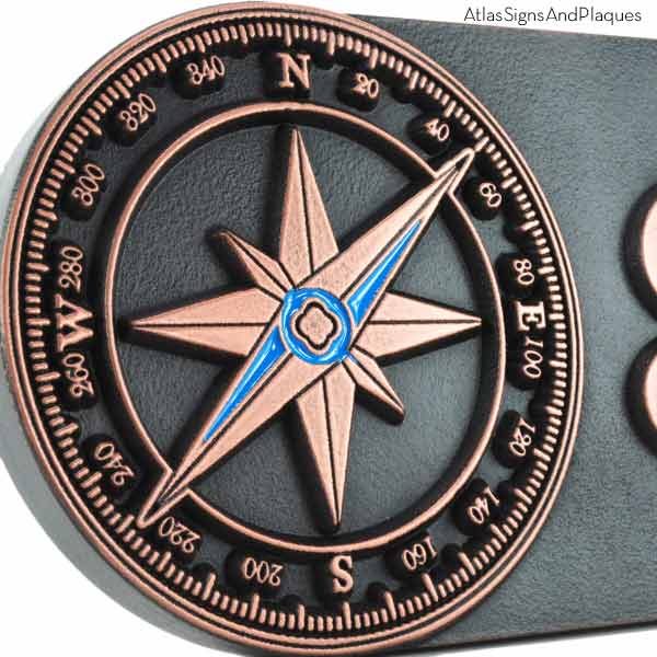Compass Rose Address Plaque - Copper Detail with Paint
