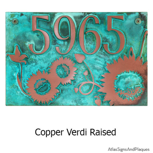 Sunny Sunflower Address Plaque - Copper Verdi With Optional T-30 Screws