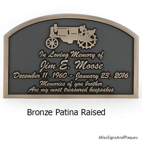 Tractor Memorial Plaque shown in Bronze