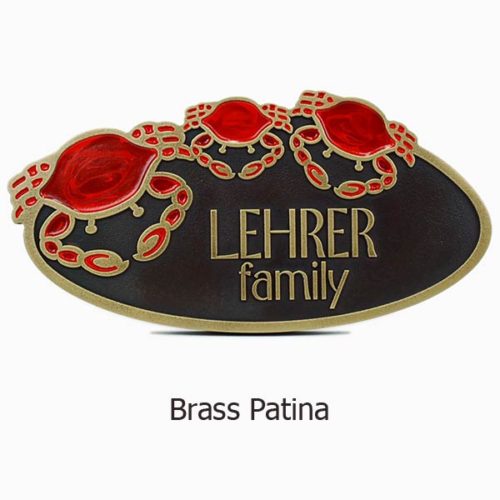 Crab Oval Plaque - Brass Shown with Optional Painted Crabs