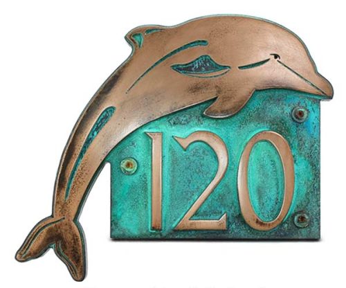 Dolphin Address Plaque - Bronze Verdi Shown with Optional T30 Screws