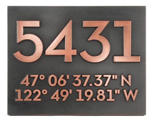 Latitude Longitude Address Number Plaque - Copper