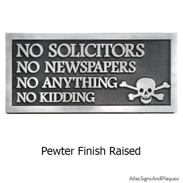 Rectangle No Solicitors Skull - Pewter