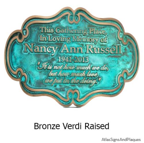 Victorian Style Memorial Plaque - Bronze Verdi