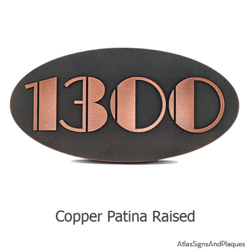 Oval Art Deco Address Plaque - Copper