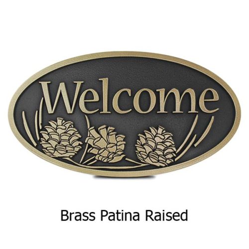 Pine Cone Welcome Plaque - Brass