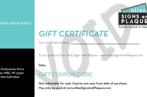 Atlas Signs and Plaques Gift Certificate