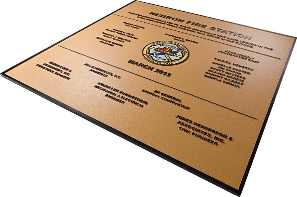 15″ x 15″ Precision Tooled Aluminum Plaque with Raised Painted Copy and Multicolor Insert