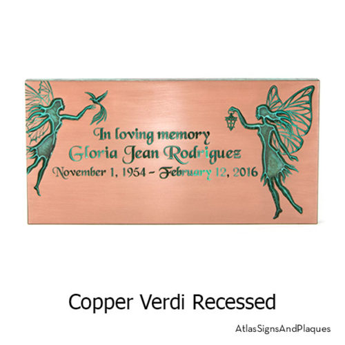 Copper Verdi, recessed finish on our Fairy Memorial Plaque