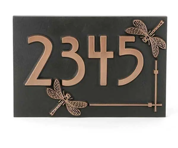 Dragonfly House Number Plaque - Copper