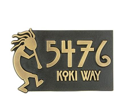 Brass finish on our Kokopelli Address Plaque