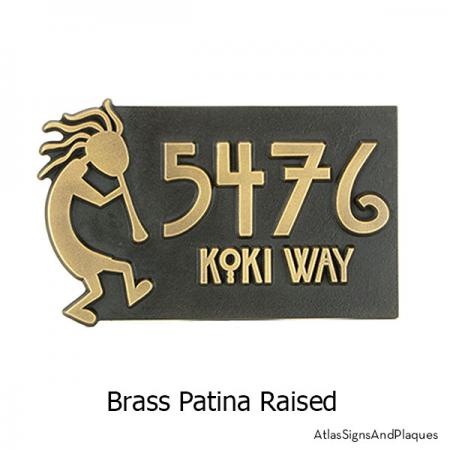 Brass finish on our Kokopelli Address Plaque
