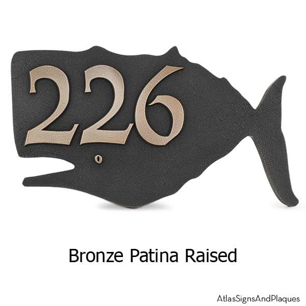 Whale House Numbers Plaque - Bronze Verdi Show with Optional T30 Screws